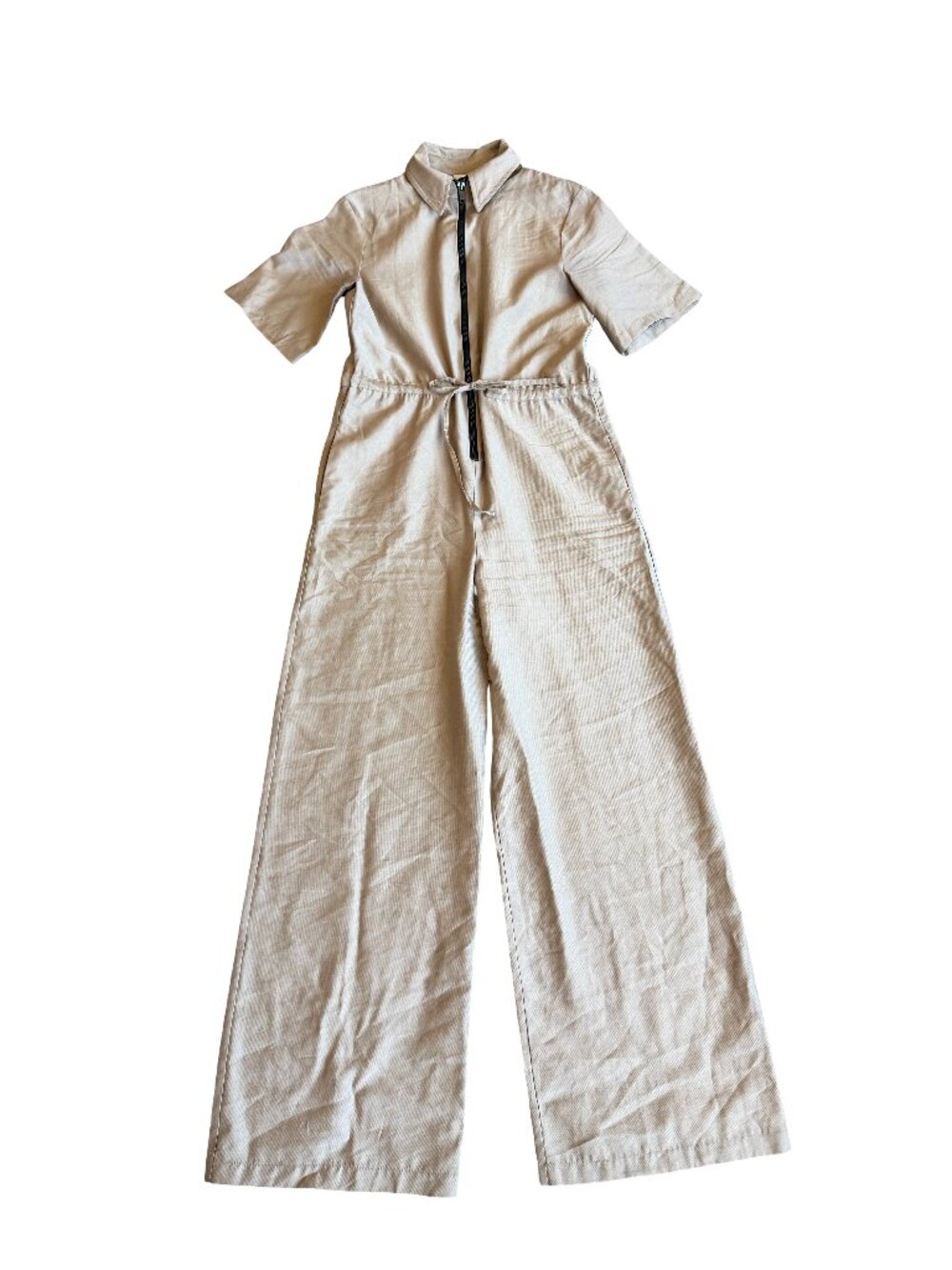 Topshop Utility Zip Jumpsuit Neutral Beige One-Piece Wide Leg Size 4 Women's